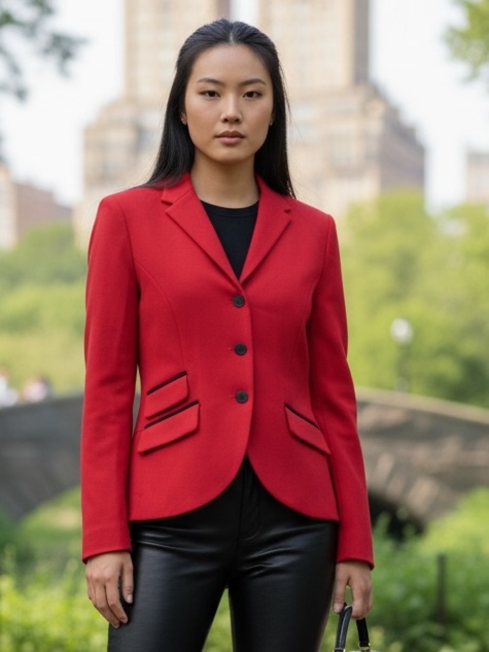 *Estelle and Finn Red Blazer Black Trim Back Strap Detail 6